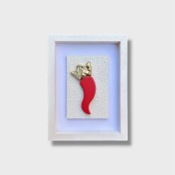 Quadro Corno Portafortuna Artigianale con Cornice Bianca - immagine 3