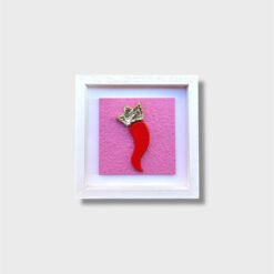 Quadro Corno Portafortuna Artigianale con Cornice Bianca - immagine 8