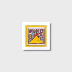 Quadro artigianale Vesuvio e Cornetto Portafortuna su sfondo stile Wassily Kandinsky. Scultura in legno e pietra 14x14 cm fatta a mano. Acquista su Alleria!