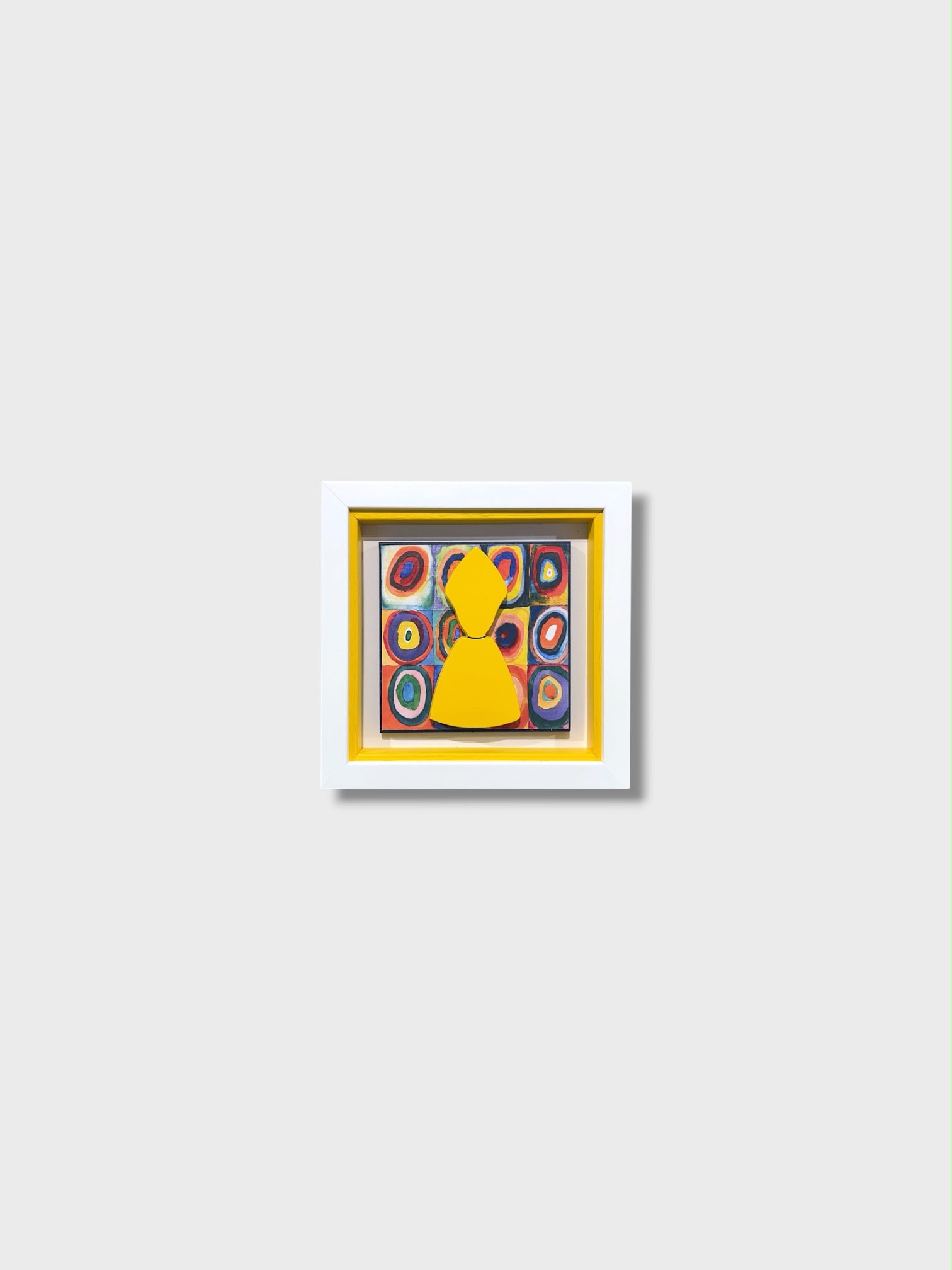 Quadro artigianale San Gennaro su sfondo stile Wassily Kandinsky. Scultura in legno e pietra 14x14 cm fatta a mano. Acquista su Alleria!