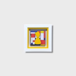 Quadro artigianale San Gennaro su sfondo stile Piet Mondrian. Scultura in legno e pietra 14x14 cm fatta a mano nel nostro laboratorio. Acquista su Alleria!